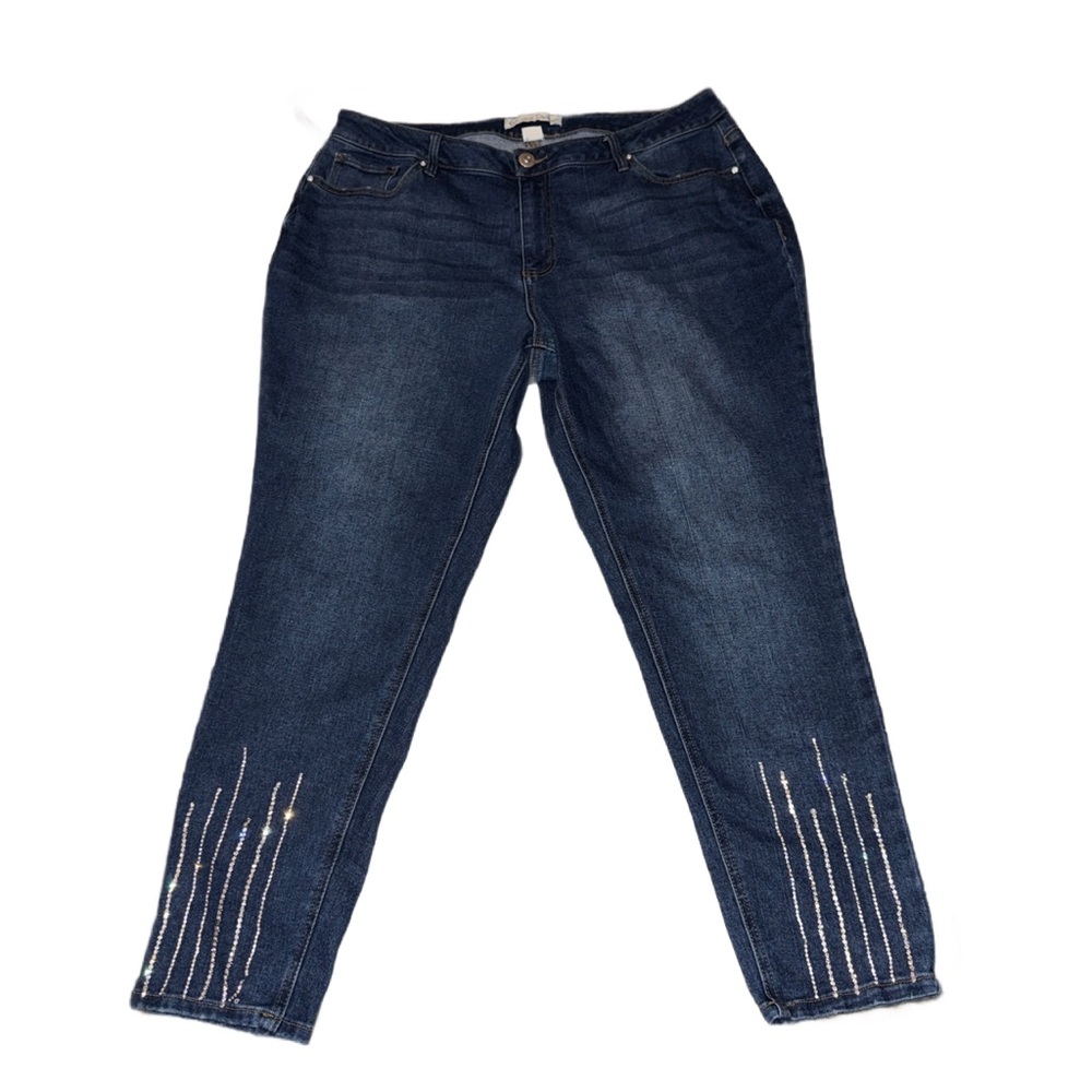C.EST 1946 Rhinestone Embellished Vintage  Dark Blue Cropped Jeans size 18W -GUC - Picture 2 of 11
